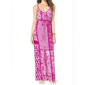 Michael Kors Pink and White Patterned Maxi Dress